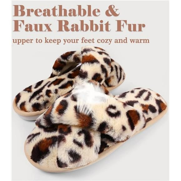 Cross Band Cozy Plush Home Slippers Fluffy Furry Open Toe Slipper - Picture 5 of 7